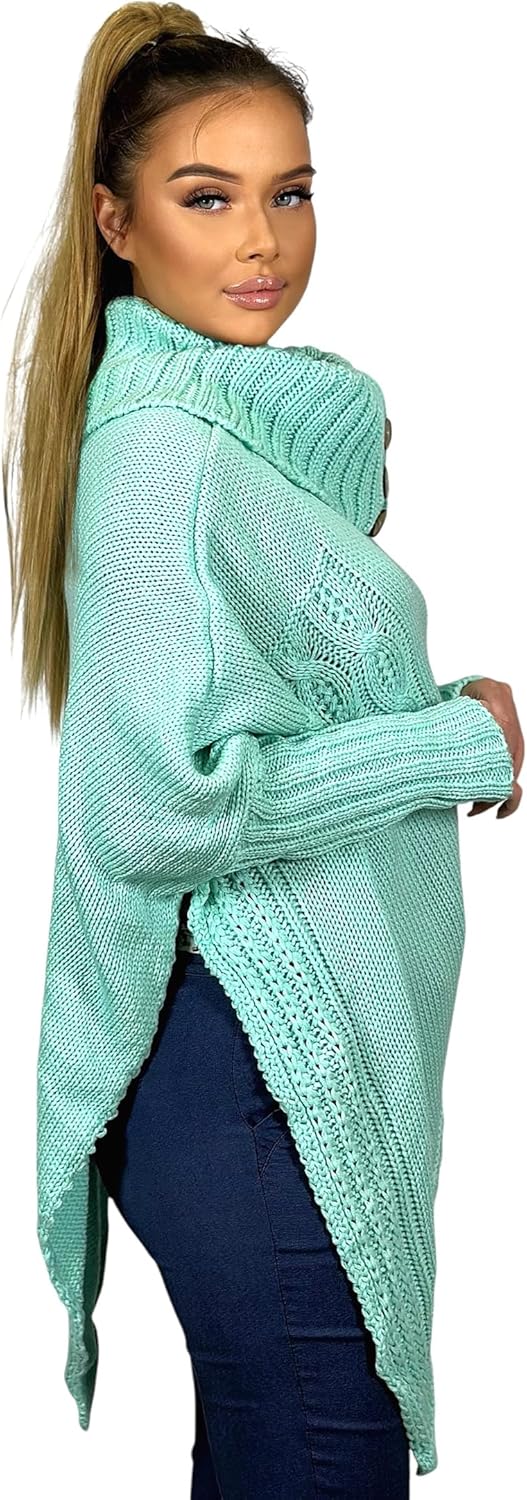 Mississhop Poncho Strick Sweatshirt Pullover Umhang Überwurf Einheitsgrösse Mint, Einheitsgrösse Min