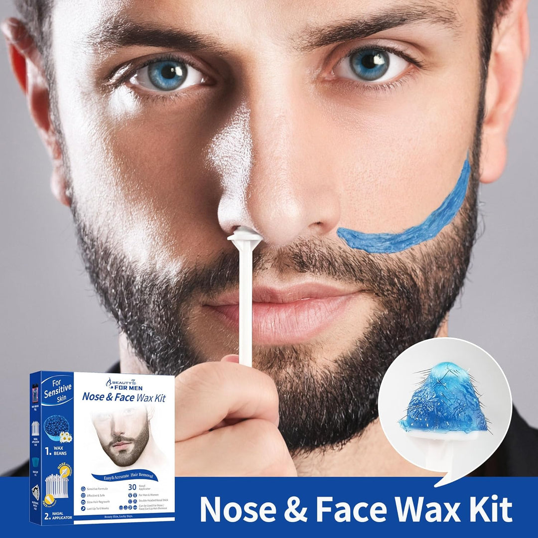 Nasenwachs-Set für Männer, Ohrhaarentfernung mit 50 g Wachsbohnen, 30 Applikatoren, 10 Schnurrbart-S