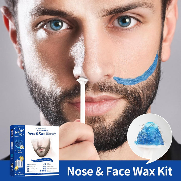 Nasenwachs-Set für Männer, Ohrhaarentfernung mit 50 g Wachsbohnen, 30 Applikatoren, 10 Schnurrbart-S