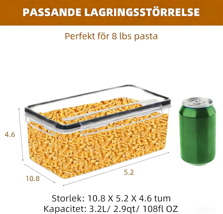 stusgo 4PCS 3.2L luftdicht Lebensmittel Lagerung Container mit Deckel, Kunststoff Pasta Jar für Past