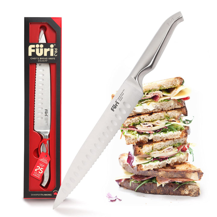 FURI Pro Brotmesser, aus rostfreiem japanischem Edelstahl, langes Sägemesser mit Wellenschliff zum l