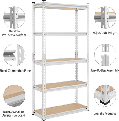 Yaheetech 5-stufiges Lagerregal Schwerlastregal mit verstellbaren Regalböden 75x30x153cm Kellerregal