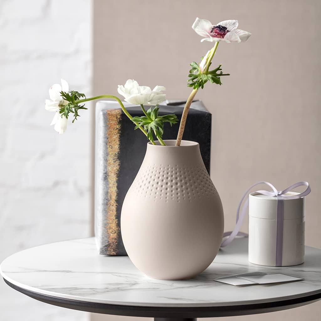 Villeroy & Boch - Manufacture Collier sand, hohe Vase Perle, 20 cm, Premium Porzellan, Beige, Hoch P