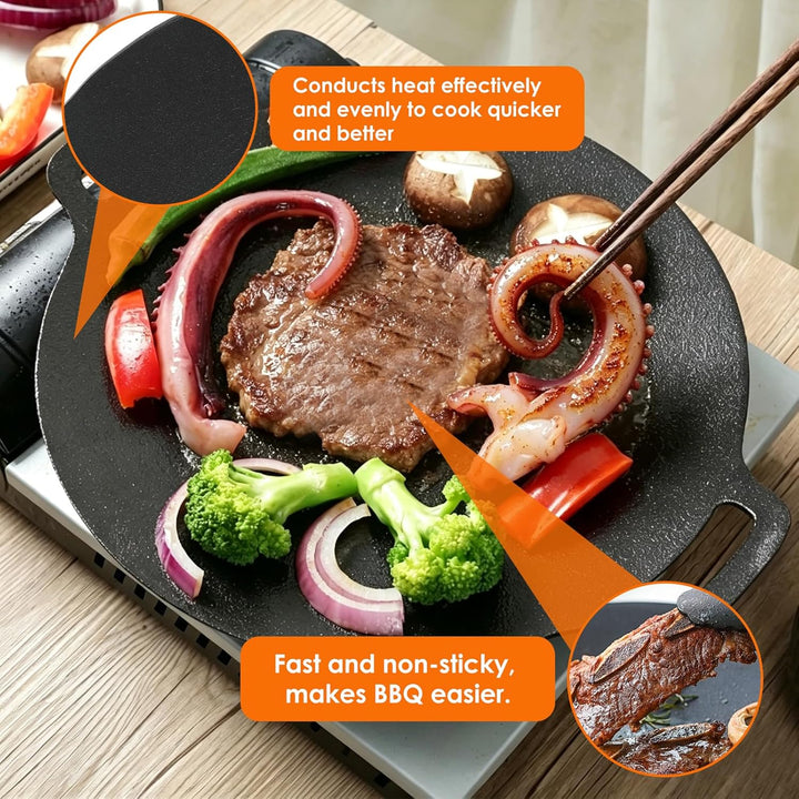 Buachois Grillpfanne, Ø29 cm/11.4 Zoll Koreanische Grillplatte, Outdoor BBQ Runde Pfanne mit Antihaf