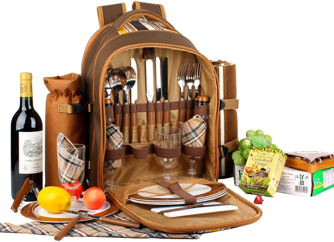 apollo walker 2 Person Picknick Rucksack Hamper Kühltasche mit Geschirr Set & Decke, Braun-4