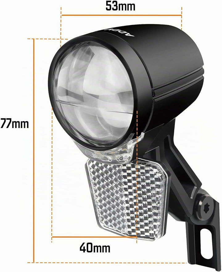E-Bike Frontlicht 50 Lux Nova E50 – IP65, Doppel-Linsentechnologie, StVZO zugelassen, für 6V–48V DC,