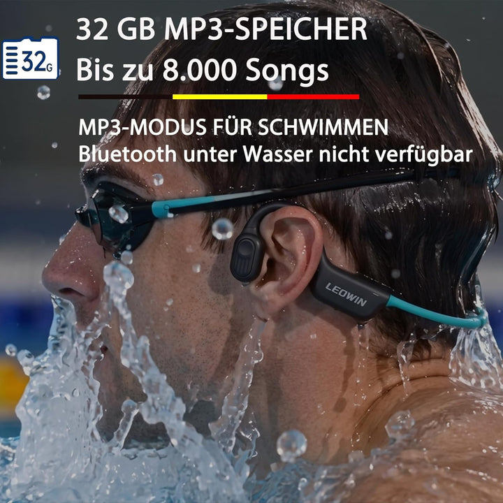 Leowin Knochenschall Kopfhörer Schwimmen, IP68 10 m wasserdicht, TÜV geprüft, 32 GB MP3, Bluetooth 6