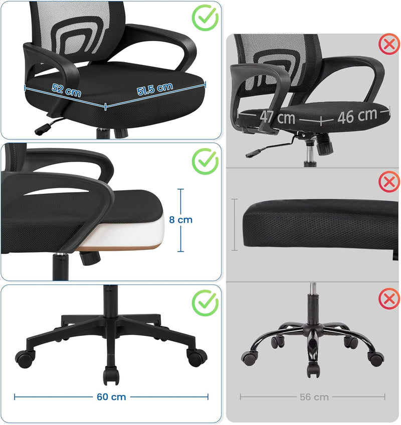 Yaheetech Bürostuhl ergonomischer Schreibtischstuhl Drehstuhl mit Rollen Chefsessel mit Mesh 360°dre