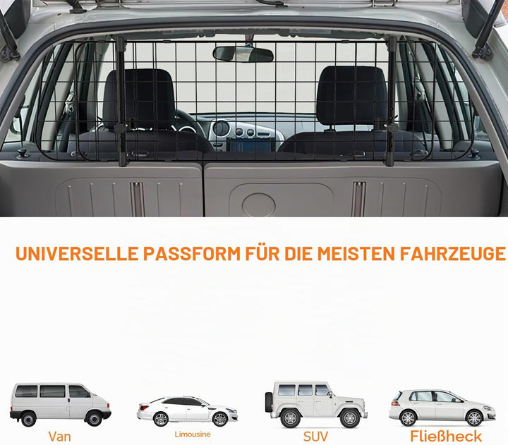 Hundegitter Auto, Autoschutzgitter Verstellbare Breite, Kopfstützen-Hundegitter mit Sicherheitsgurt