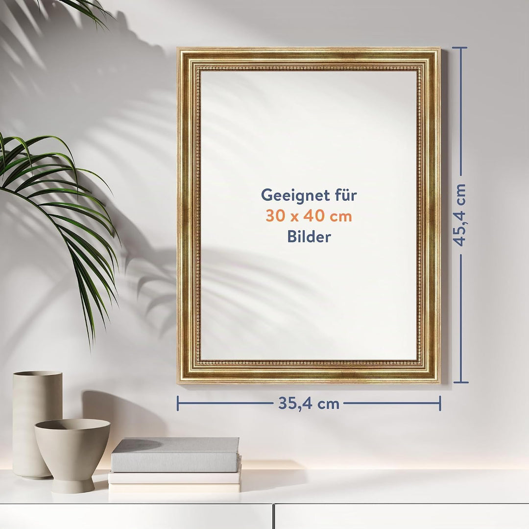 WANDStyle Bilderrahmen Antik 30x40cm I Farbe: Gold I Holzbilderrahmen I Fotorahmen I Goldener Barock