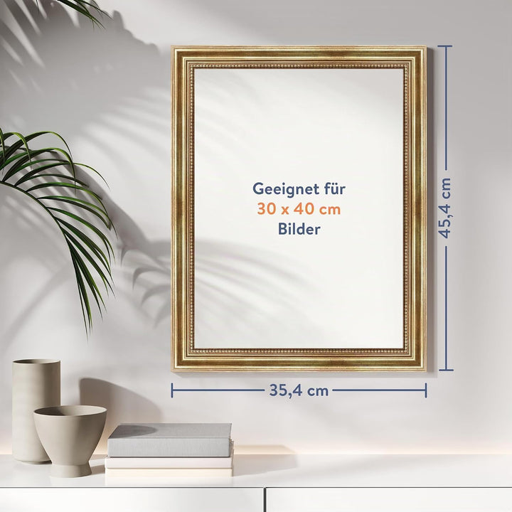 WANDStyle Bilderrahmen Antik 30x40cm I Farbe: Gold I Holzbilderrahmen I Fotorahmen I Goldener Barock