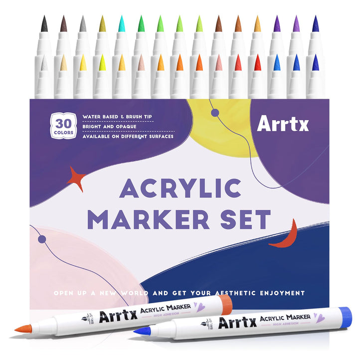 Arrtx Acrylstifte für Steine Wasserfest, 30B Farben Acrylstifte Wasserfest, Acrylic Paint Marker Sti
