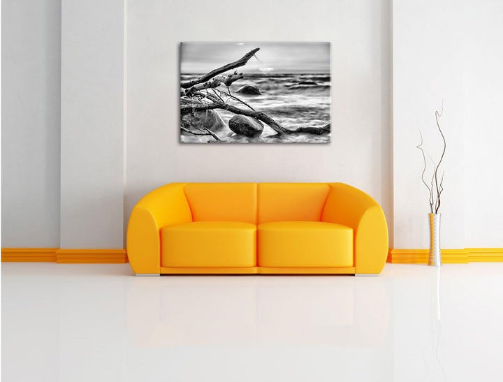 Pixxprint Ruhige See im Nebel / 100x70cm Leinwandbild bespannt auf Holzrahmen/Wandbild Kunstdruck De