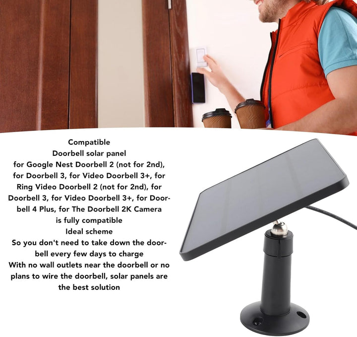 10 W Solarpanel Ladegerät für Nest/Eufy Doorbell 2K Kamera, Ring Video Doorbell 2, Video Doorbell 3+