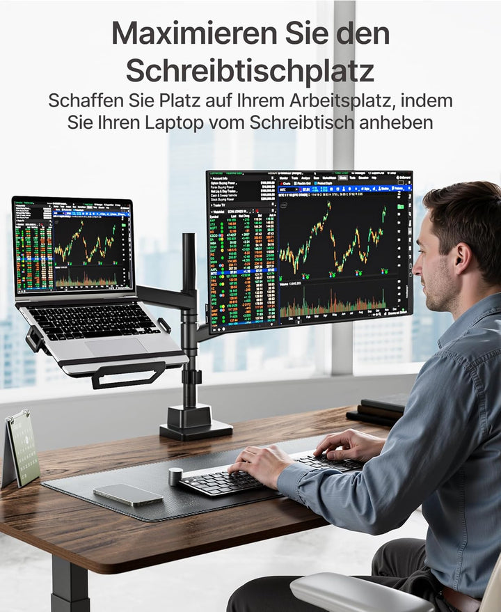 monTEK Verstellbare Laptop Ablage für Monitorarm, universeller 75x75/100x100 VESA Laptop Halterung v