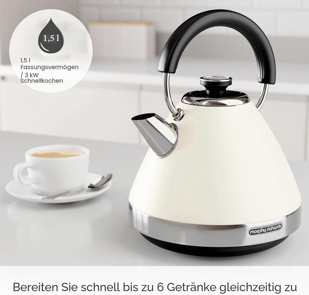 Morphy Richards Venture 100132 Wasserkocher, Pyramidenform, 1,5 l, 3 kW, Rapid Boil Cremefarben VENT