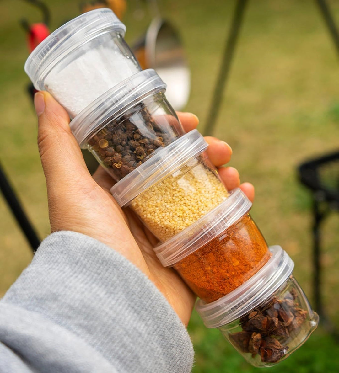 Gewürzgläser Set mit 5 Gewürzgläser, Gewürzdosen für Camping, Tragbare Gewürztasche,Gewürzflaschenha