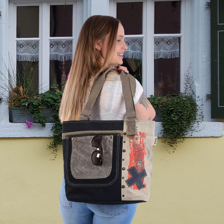 Sunsa Damen Handtasche. Shopper in Vintage Retro Stil. Schultertasche aus Baumwolle/Canvas. Grosse v