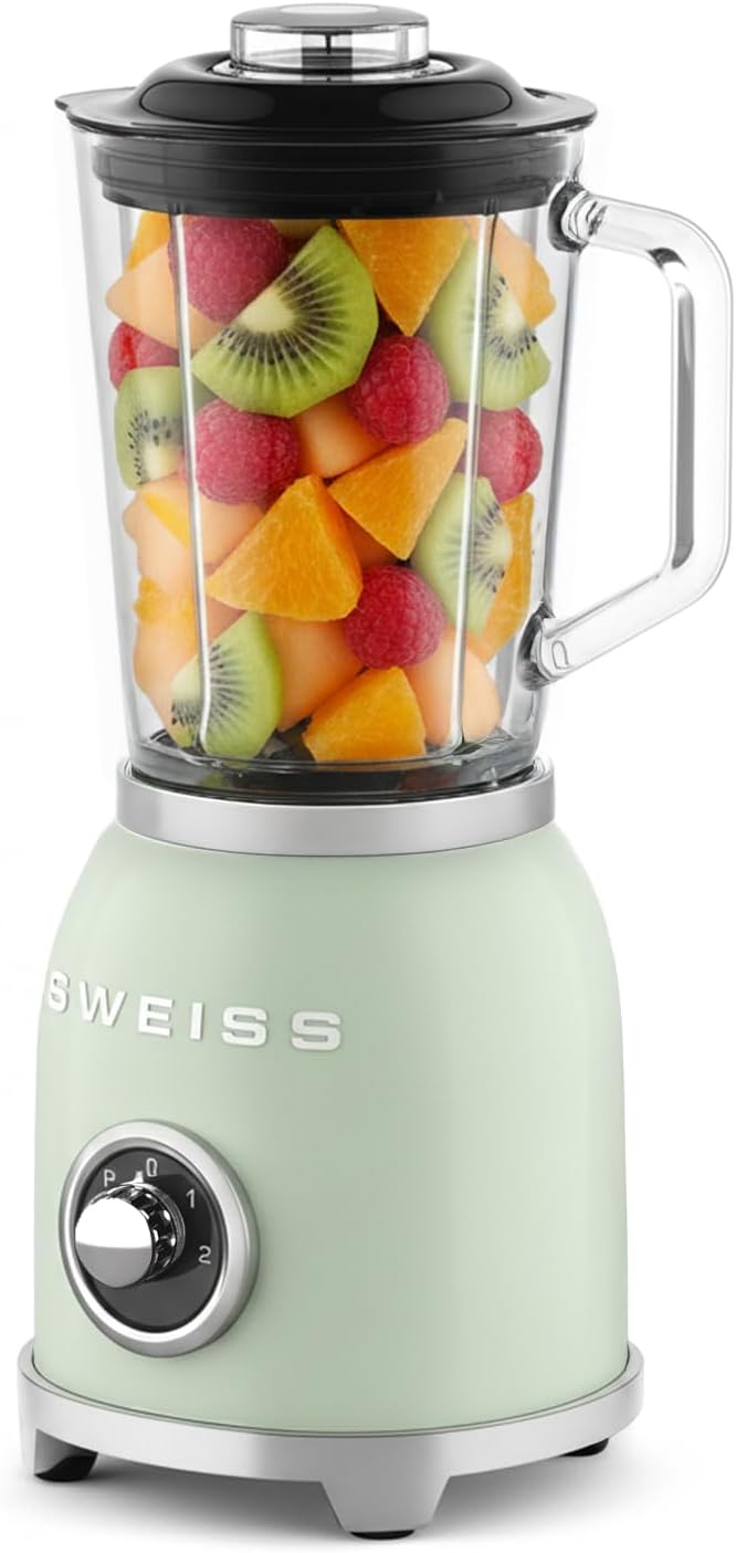 SWEISS Blender Smoothie Vintage MXV7, 2 Geschwindigkeiten und Pulsfunktion, 6 Edelstahlklingen, 1,5-