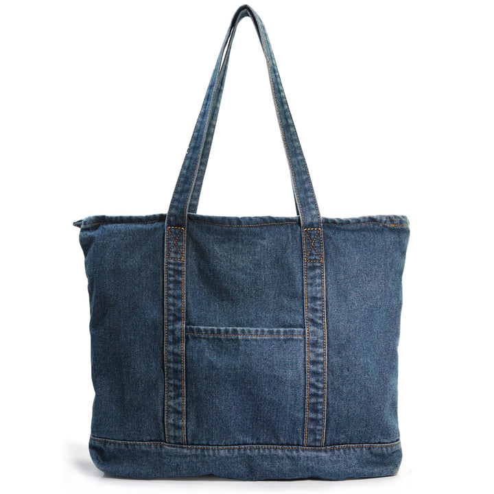 HOXIS Leichte, weiche Denim-Tragetasche, Unisex, Shopper, Schultertasche Navy, Navy