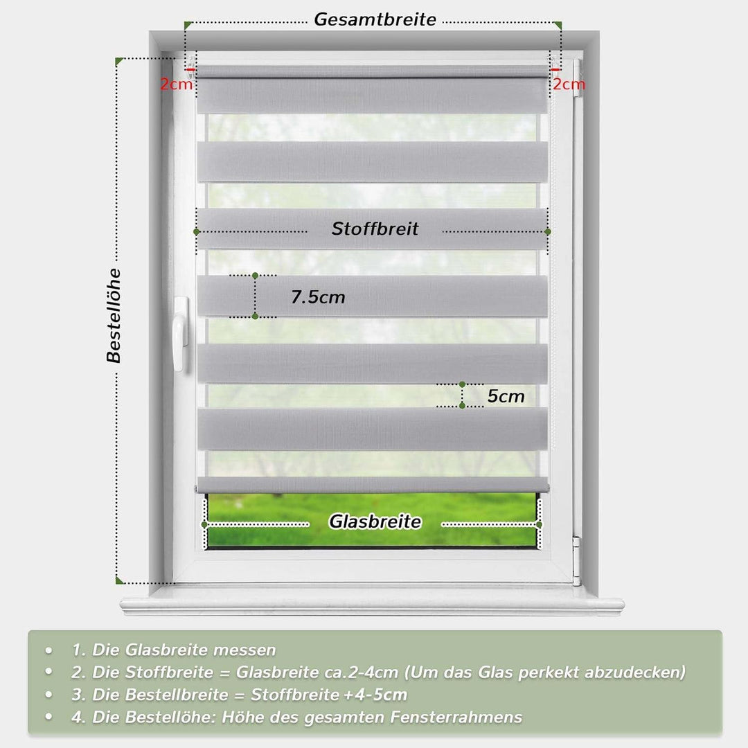 Deswell Doppelrollo Klemmfix ohne Bohren Grau B85 x H110 cm (Stoffbreite 81cm) Rollos für Fenster oh