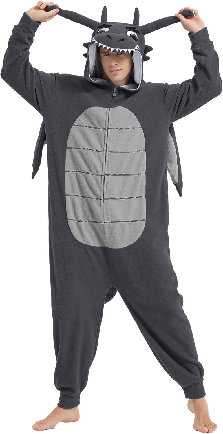 Focupaja Drache Onesie Erwachsene Tier-Cosplay Halloween Pyjamas Kostüme Teenager-Overall Einteiler