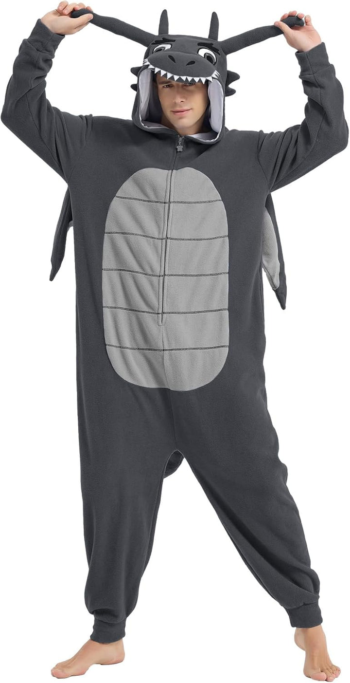 Focupaja Drache Onesie Erwachsene Tier-Cosplay Halloween Pyjamas Kostüme Teenager-Overall Einteiler
