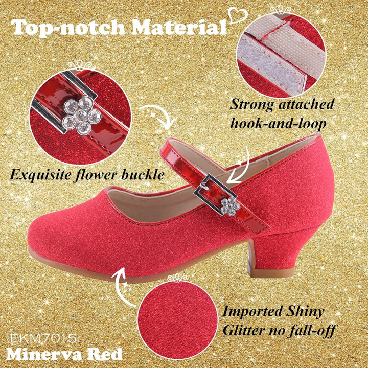 EIGHT KM - Mädchen High Heel Kleid Schuhe - Mary Jane Prinzessin Hochzeit Pumps - Funkelnder Glitzer