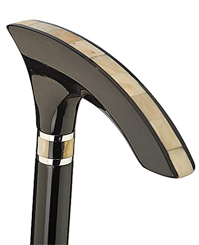 Design-Gehstock Octagon Ebony,eleganter Fritzgriff, Makassar-Ebenholz handpoliert, Horn-Intarsien, S