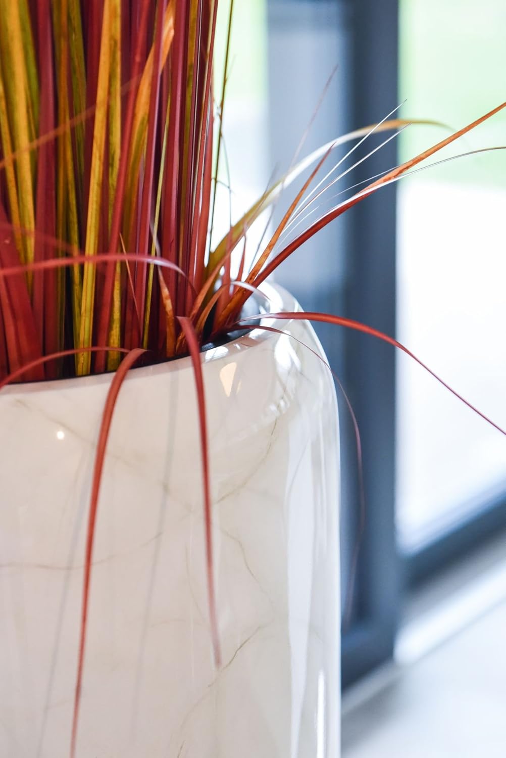 VIVANNO Pflanzkübel Pflanzgefäss Bodenvase exklusiv Cavita Weiss Marmor Hochglanz 34 x 97 cm Weiss M