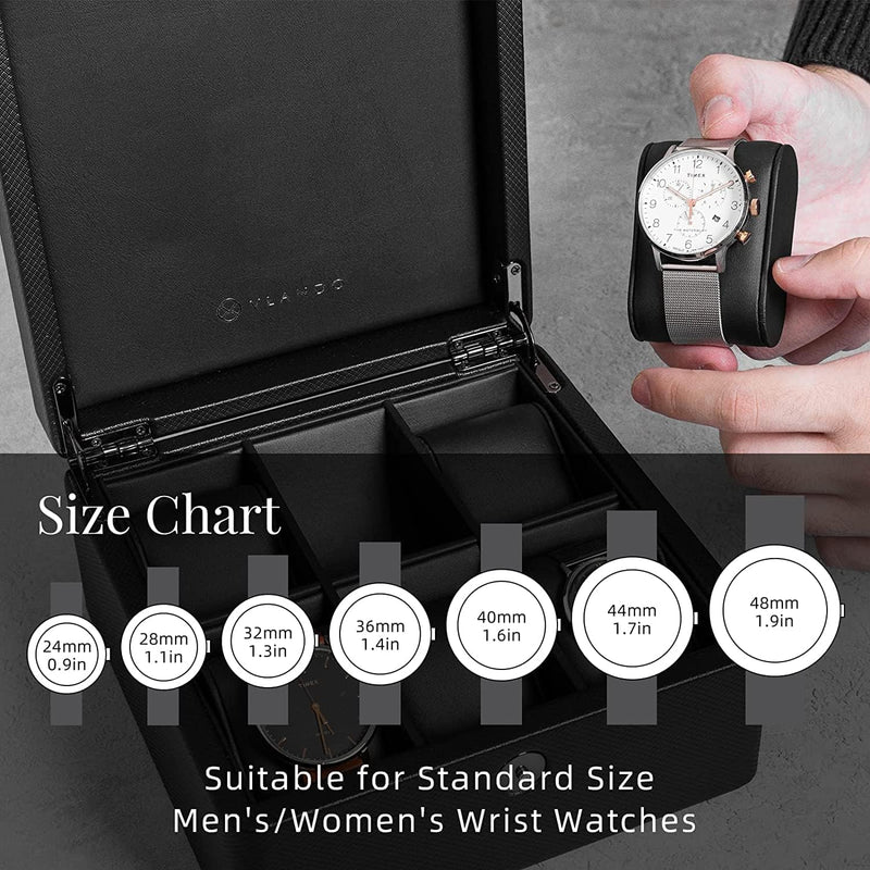 Vlando Uhrenbox Herren, 6 Uhren Uhrenkasten Leder, Watch Box Uhrenaufbewahrung, Uhrenkasten mit PU U