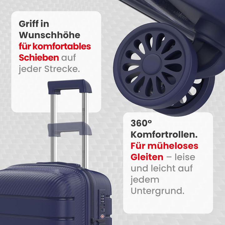 GENTOR Koffer Reisekoffer mit Rollen Carbonoptik Hartschalenkoffer Trolley Handgepäck mit TSA-Schlos