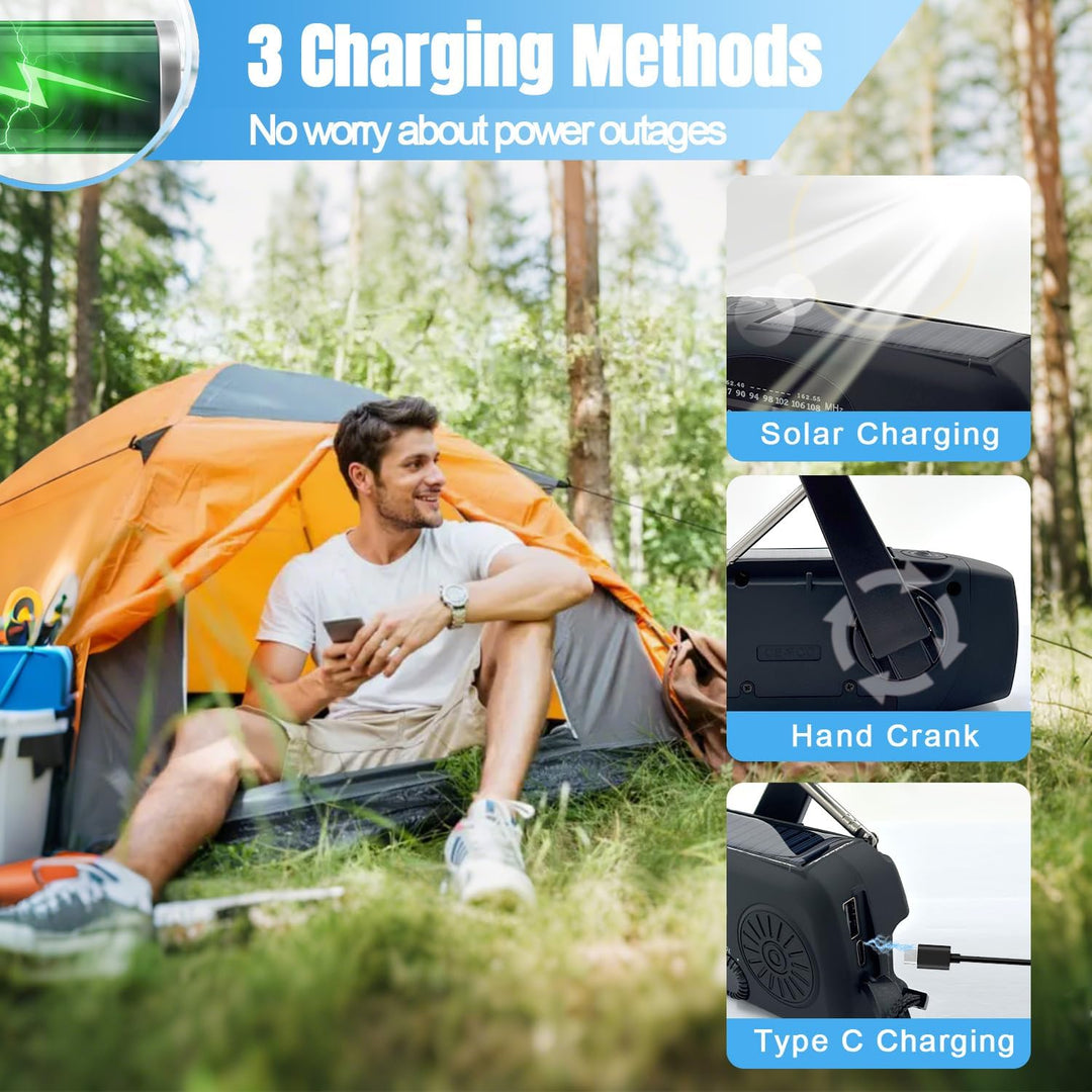 2000 mAh Notfall-Solar-Handkurbel-Radio, 3-Wege-betriebenes tragbares Wetterradio AM/FM/NOAA mit USB