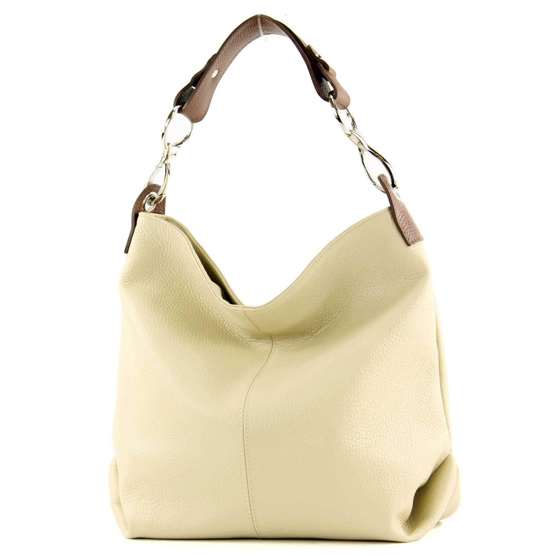 modamoda de T168 Damen Leder Schultertasche, handmade in Italy Cremebeige/Schokobraun, Cremebeige/Sc