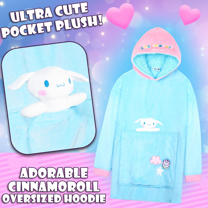 Hello Kitty Sanrio Kapuzenpullover Mädchen Teenager, Oversized Hoodie, Decke mit Ärmeln und Plüschbe