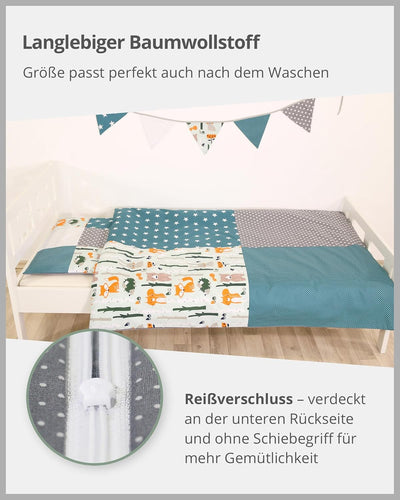 ULLENBOOM Kinderbettwäsche 100x135 cm - 100% OEKO-TEX Baumwolle - Waldtiere Petrol - Kinder Bettwäsc