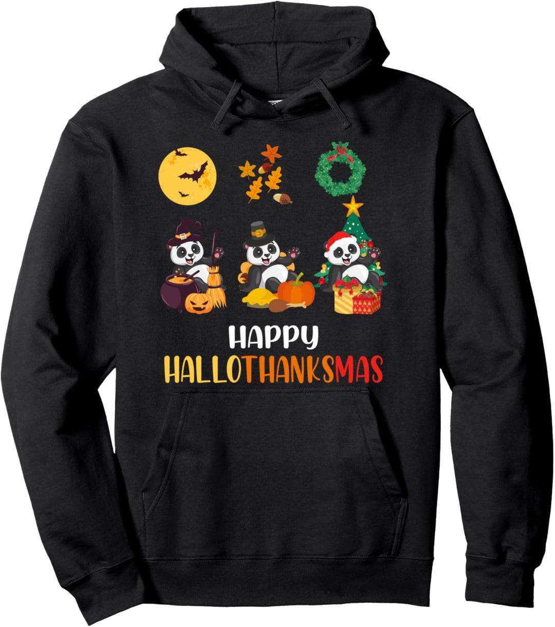 Panda Halloween Weihnachten Happy Hallothanksmas Panda Pullover Hoodie
