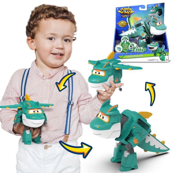 Super Wings Tino Dinosaur 5“ Verwandlung Charakter – Einfache Verwandlung – Geschenkspielzeug für Vo