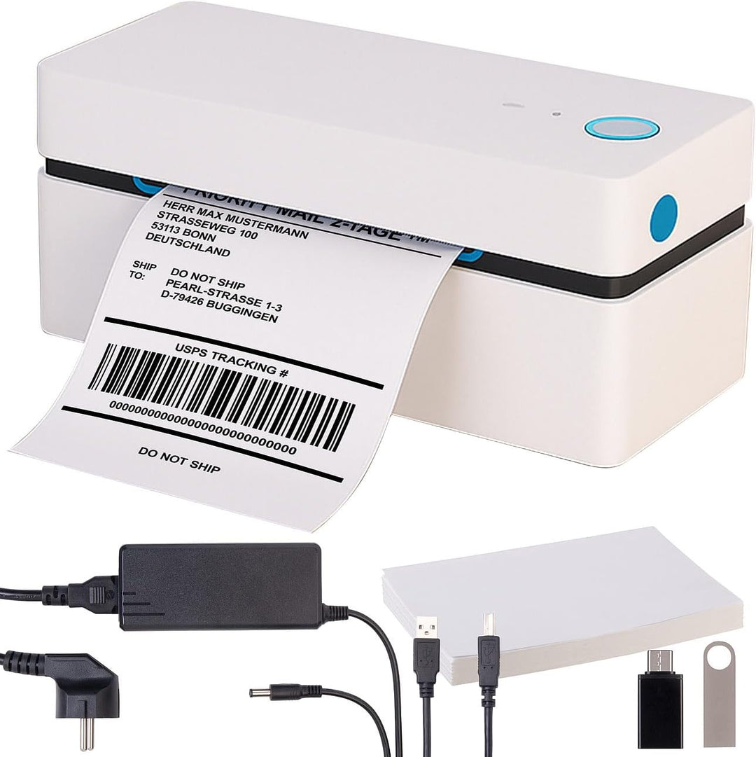 Callstel Mini-Drucker für Handy: Etiketten-Thermodrucker mit 550 Etiketten 100x150mm, 203 DPI, BT, A