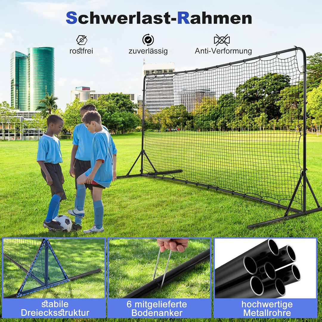 GYMAX Kickback Fussball Rebounder Tor, 372,5 x 182,5 cm, klappbar Kickback Tor, Fussballtor mit vers