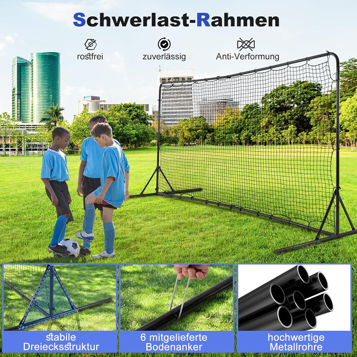 GYMAX Kickback Fussball Rebounder Tor, 372,5 x 182,5 cm, klappbar Kickback Tor, Fussballtor mit vers