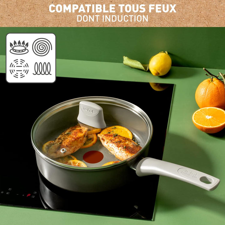 Tefal Renew On Schmorpfanne 24 cm, Antihaftbeschichtung, Keramik, Induktion, Thermo-Signal-Kochanzei