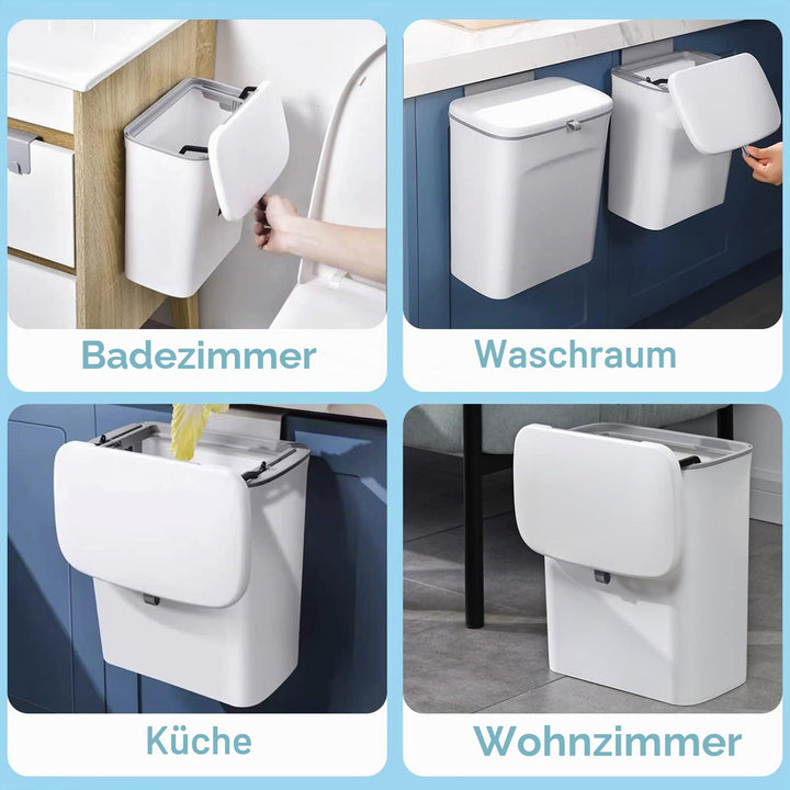 Mülleimer Hängend mit Deckel, 9L Biomülleimer Küche, Badmülleimer Wandhängend,Hängender-mülleimer mi
