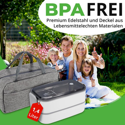 Premium Lunchbox Erwachsene und Kinder inkl. Tragetasche und Besteck Bento box Edelstahl mit Fächern