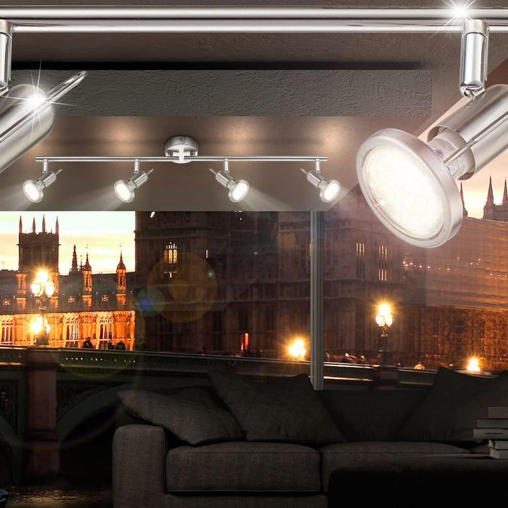 Spotleiste Leuchte Deckenlampe Leuchte Wohnzimmerleuchte Schlafzimmer, 4 flammig Spots beweglich, Ni