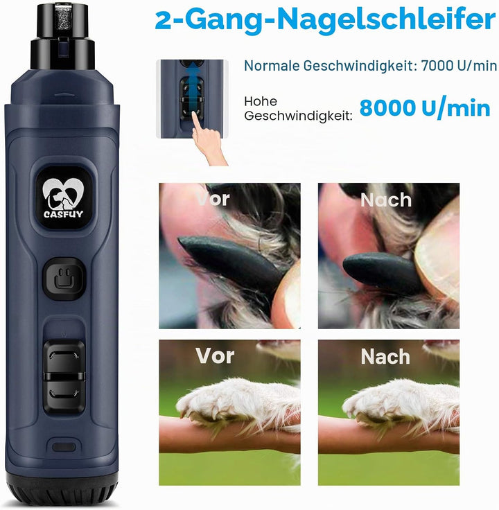 Casfuy Krallenschleifer für Hunde mit 2 LED-Leuchten – 2 Geschwindigkeiten, leiser, leistungsstarker