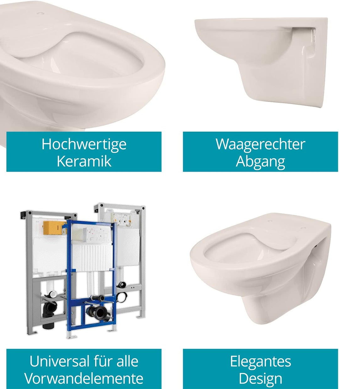 Calmwaters® Hänge WC spülrandlos in Pergamon, Wand-WC mit Abgang waagerecht, Tiefspül WC ohne Spülra