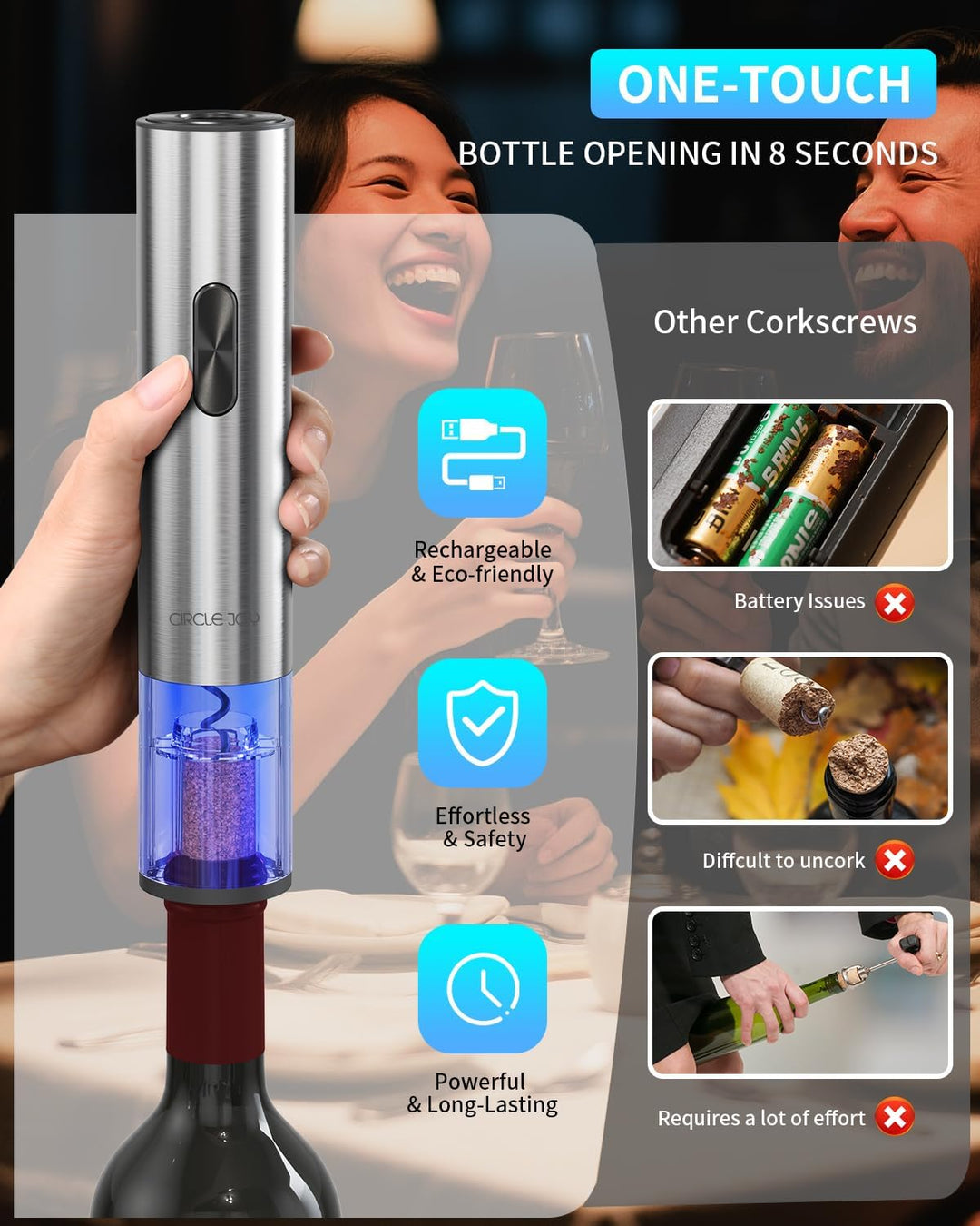 CIRCLE JOY 7-in-1 elektrischer Weinöffner aus Edelstahl, wiederaufladbares Flaschenöffner Set mit au