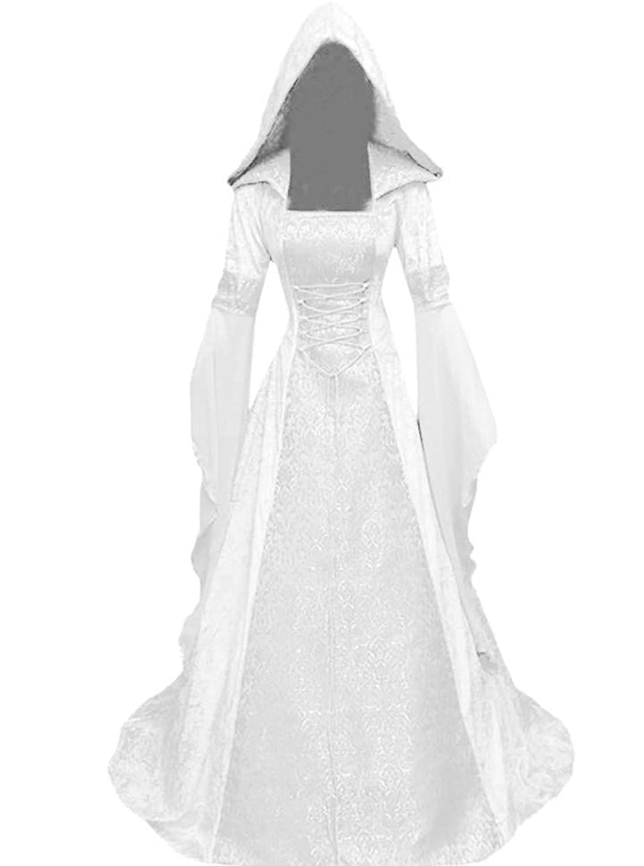 Halloween Kostüm Damen, Mittelalter Renaissance Gothic Kleid mit Kapuze Kleidung Viktorianischen Kar