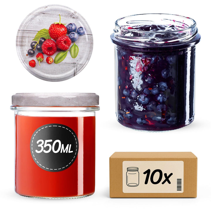 KADAX 10er Set Marmeladengläser 350ml TO82 Himbeeren, Einmachgläser Vorratsgläser Mason Jar mit Schr
